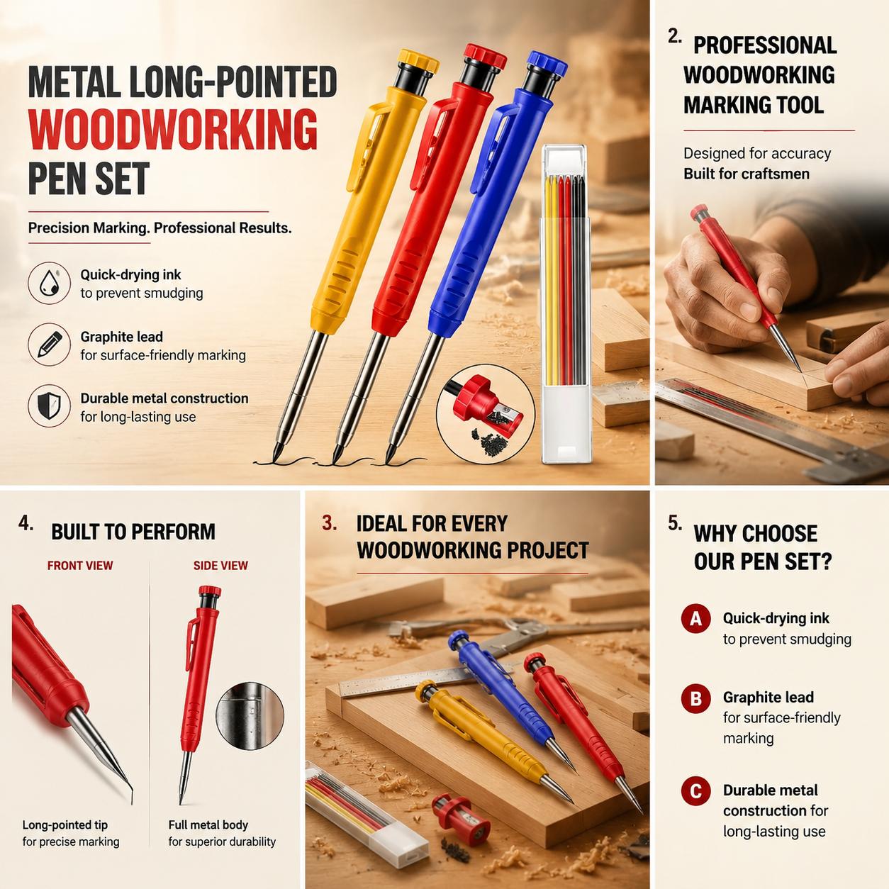 Workshop Tools In Engineering - Professional Metal Long Tip Woodworking Pencil
