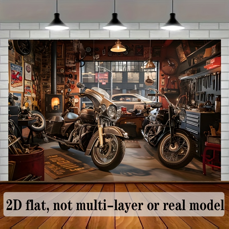 Workshop Tools Hanging - Motorcycle Garage Tapestry Classic Bikes Workshop