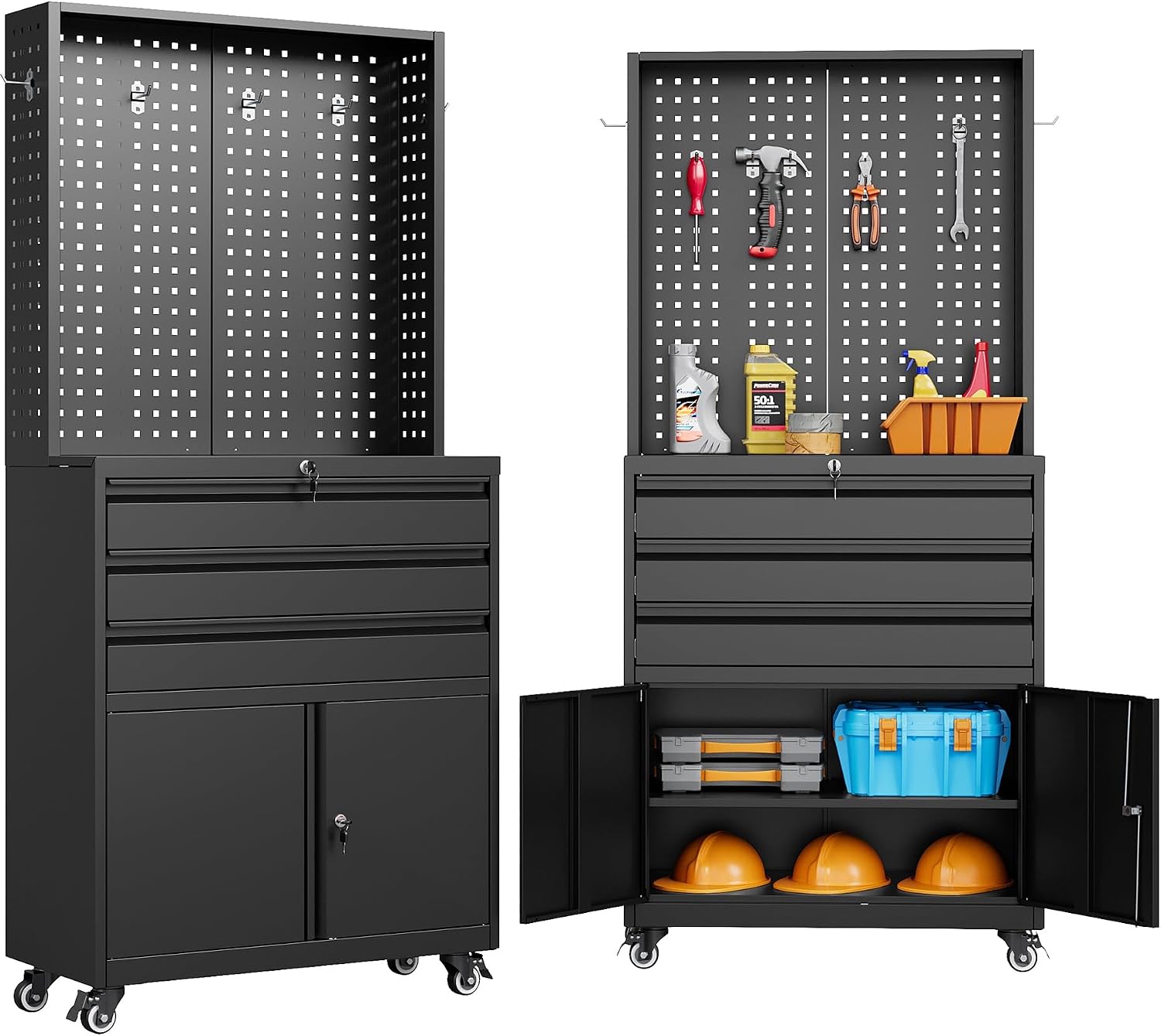 71x31.5x15.8 In Black Rolling  - Workshop Tools Shelf 评论和价格