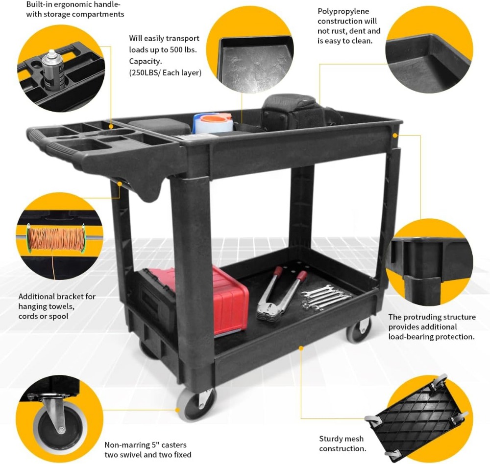 Heavy Duty 2-Shelf Service Car - Workshop Tools Shelf 评论和价格