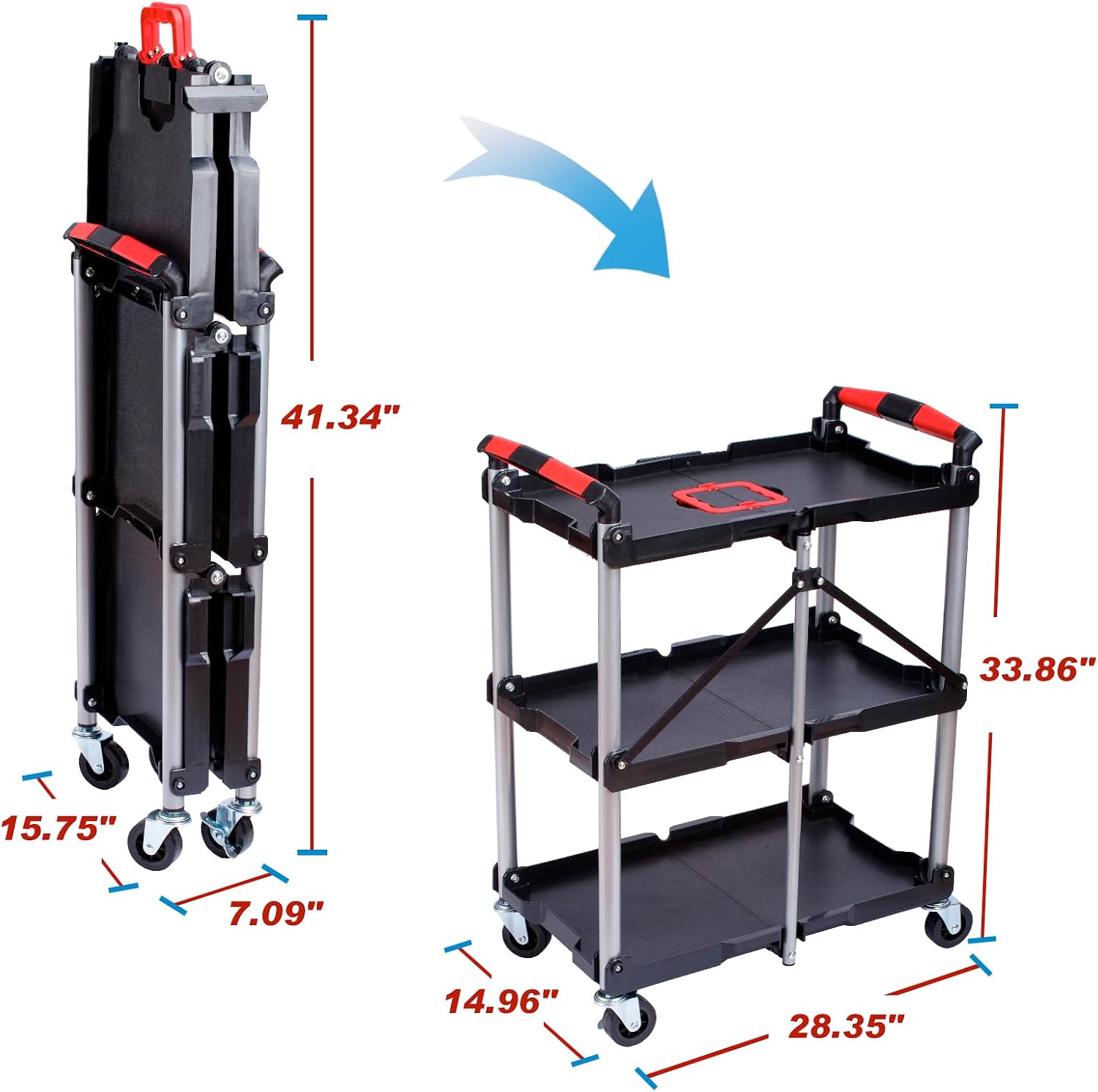 3-Shelf Foldable Rolling Utili - Workshop Tools Shelf 评论和价格