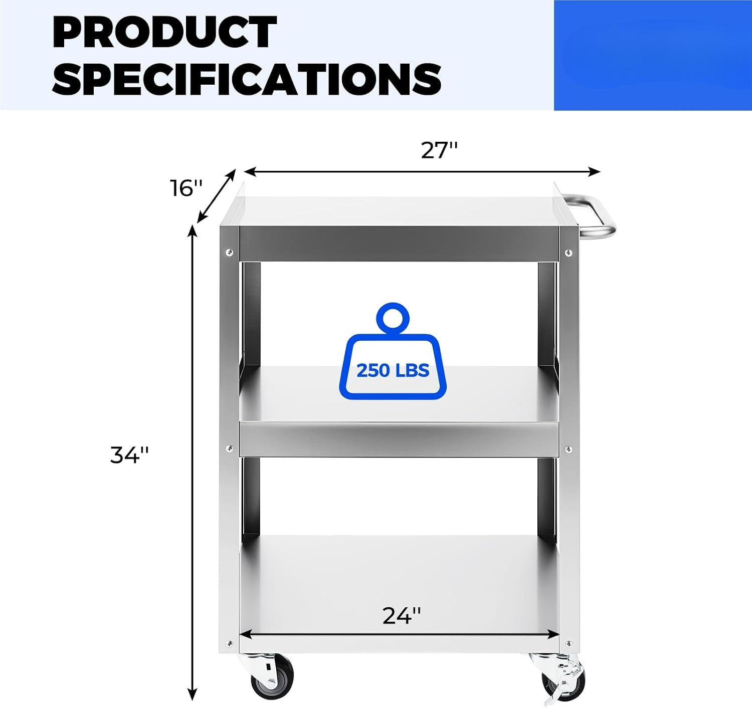 3-Tier Stainless Steel Rolling - Workshop Tools Shelf 评论和价格