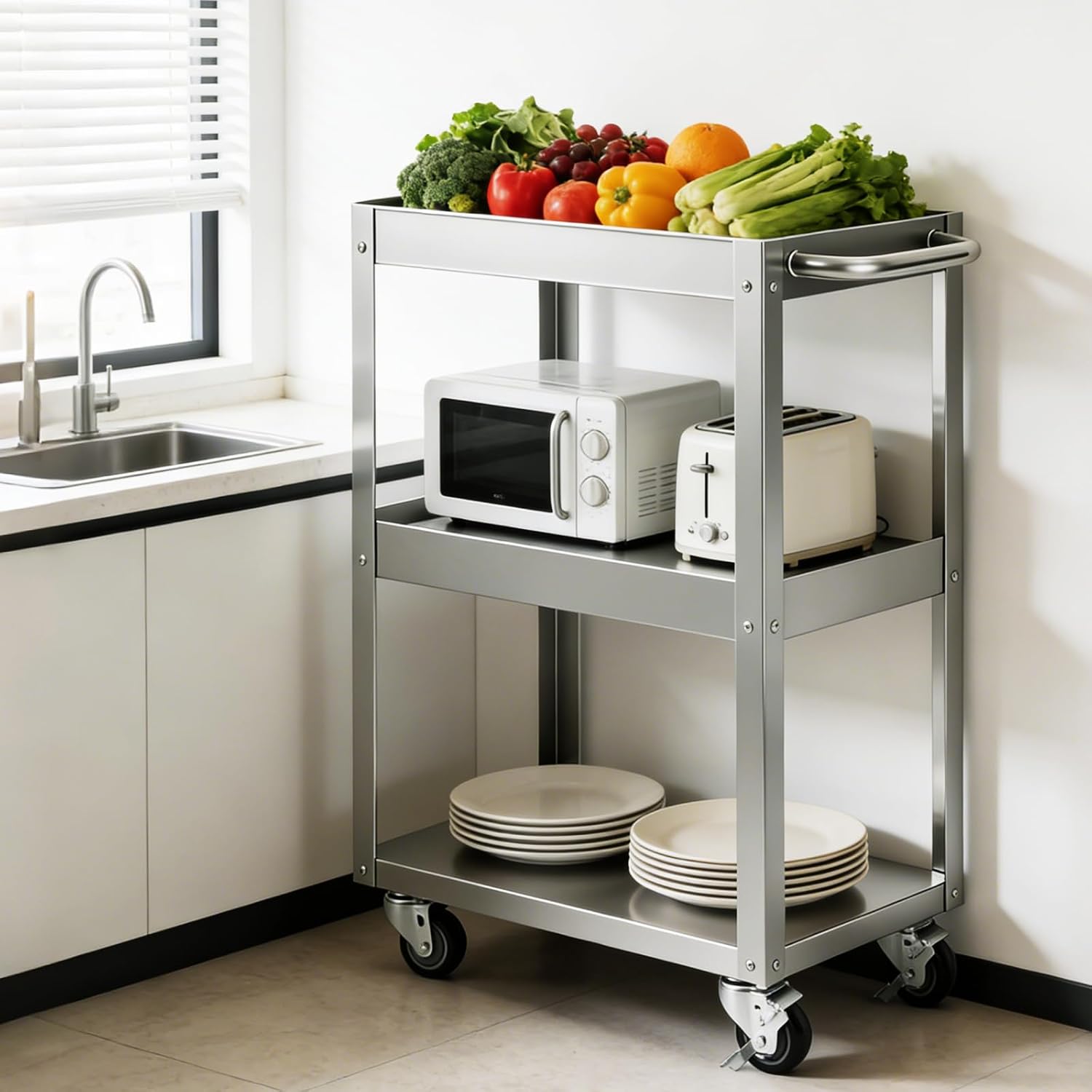 3-Tier Stainless Steel Rolling - Workshop Tools Shelf 评论和价格